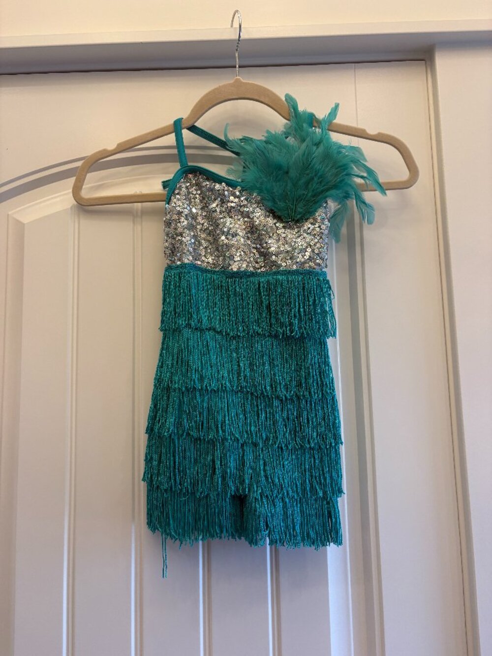 USED Weissman Teal/Silver Fringe Jazz/Tap Costume #8502